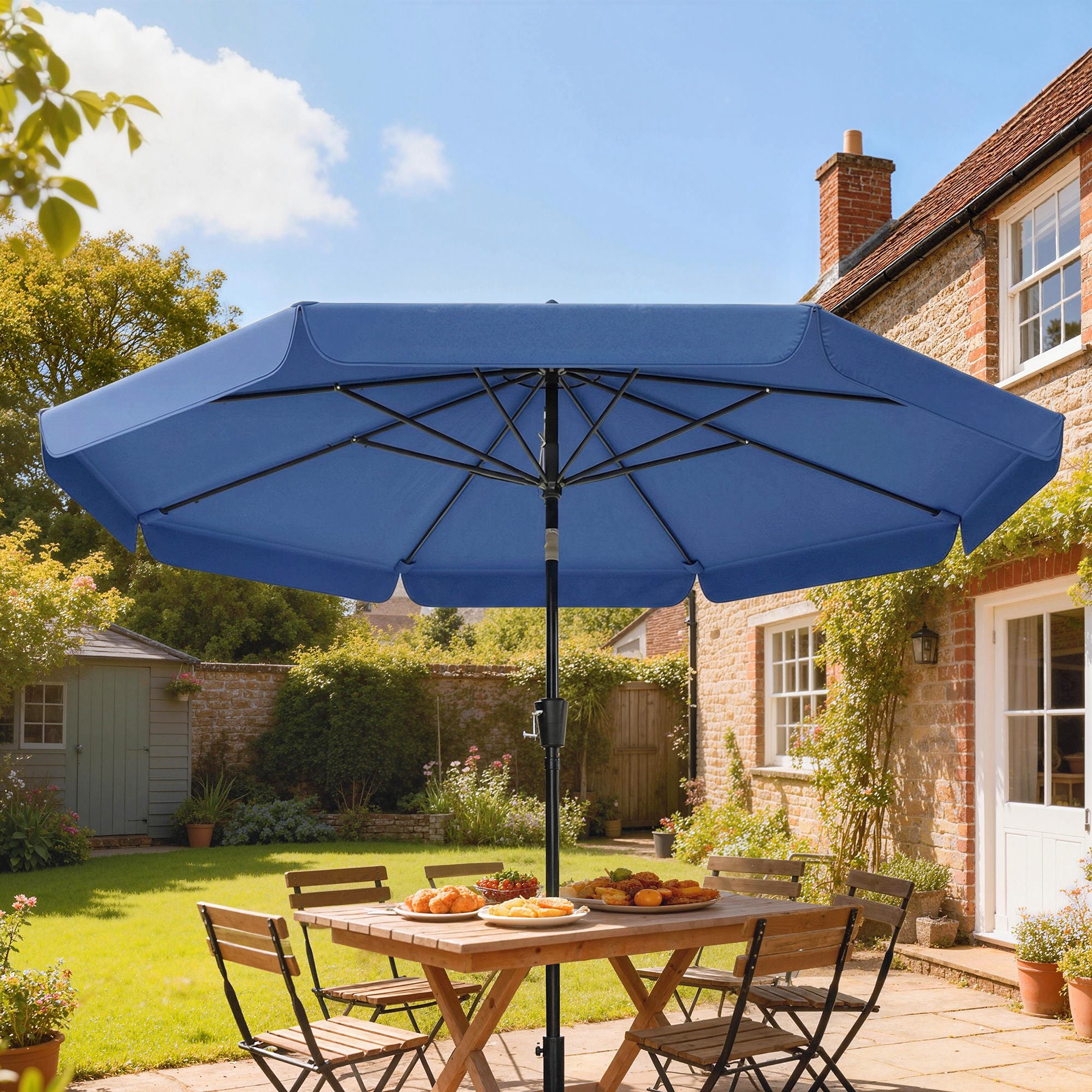 Outsunny 3 m Garden Parasol with Tilt Mechanism & Crank Handle, UPF 30+ Patio Umbrella Outdoor Table Umbrella, Dark Blue 