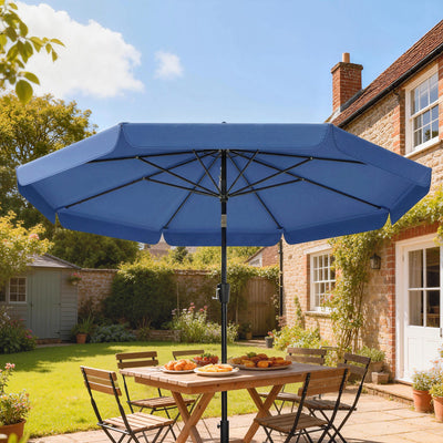 Outsunny 3 m Garden Parasol with Tilt Mechanism & Crank Handle, UPF 30+ Patio Umbrella Outdoor Table Umbrella, Dark Blue 