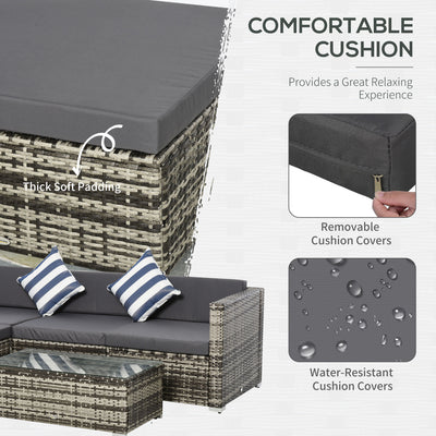 Outsunny 4-Seater Rattan Sofa Set Wicker Sectional Furniture Cushion Grey Garden 