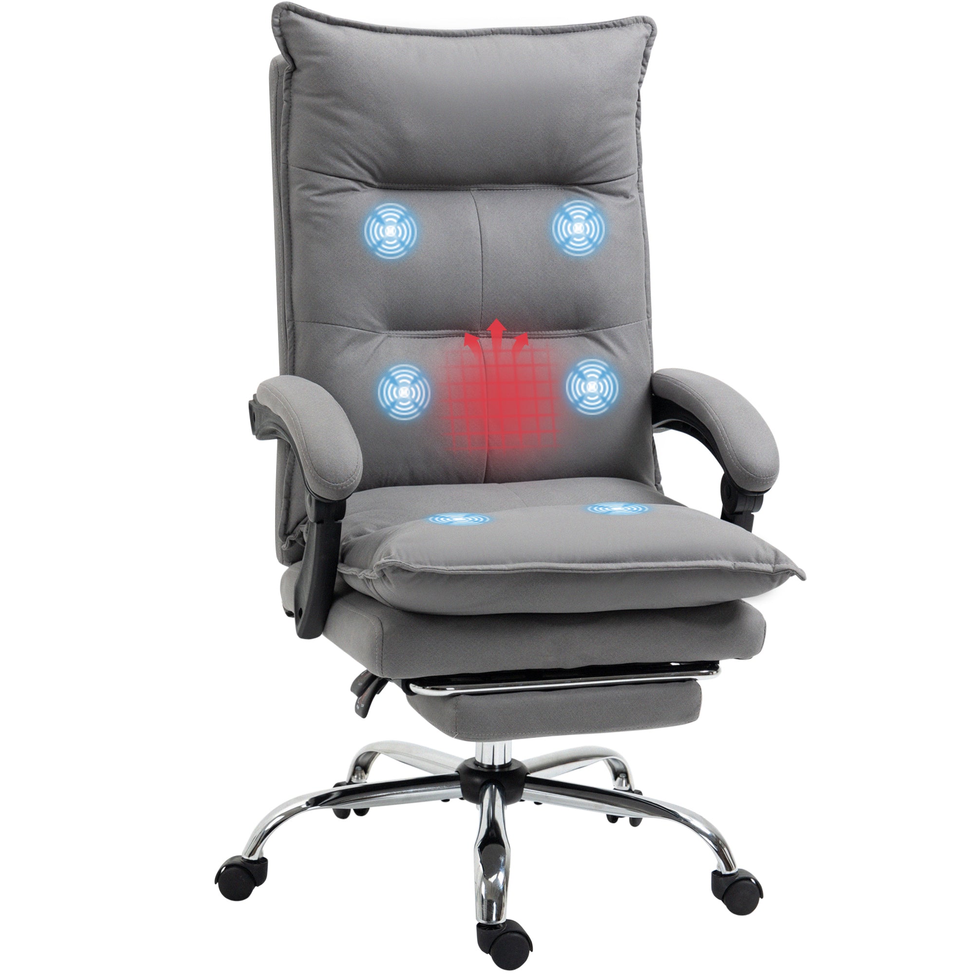 Vinsetto Massage Office Chair with Footrest, Desk Chair with 6 Point Massage and Heat, 155\'c2\'b0 Reclining Back for Home, Thick Padding, Grey