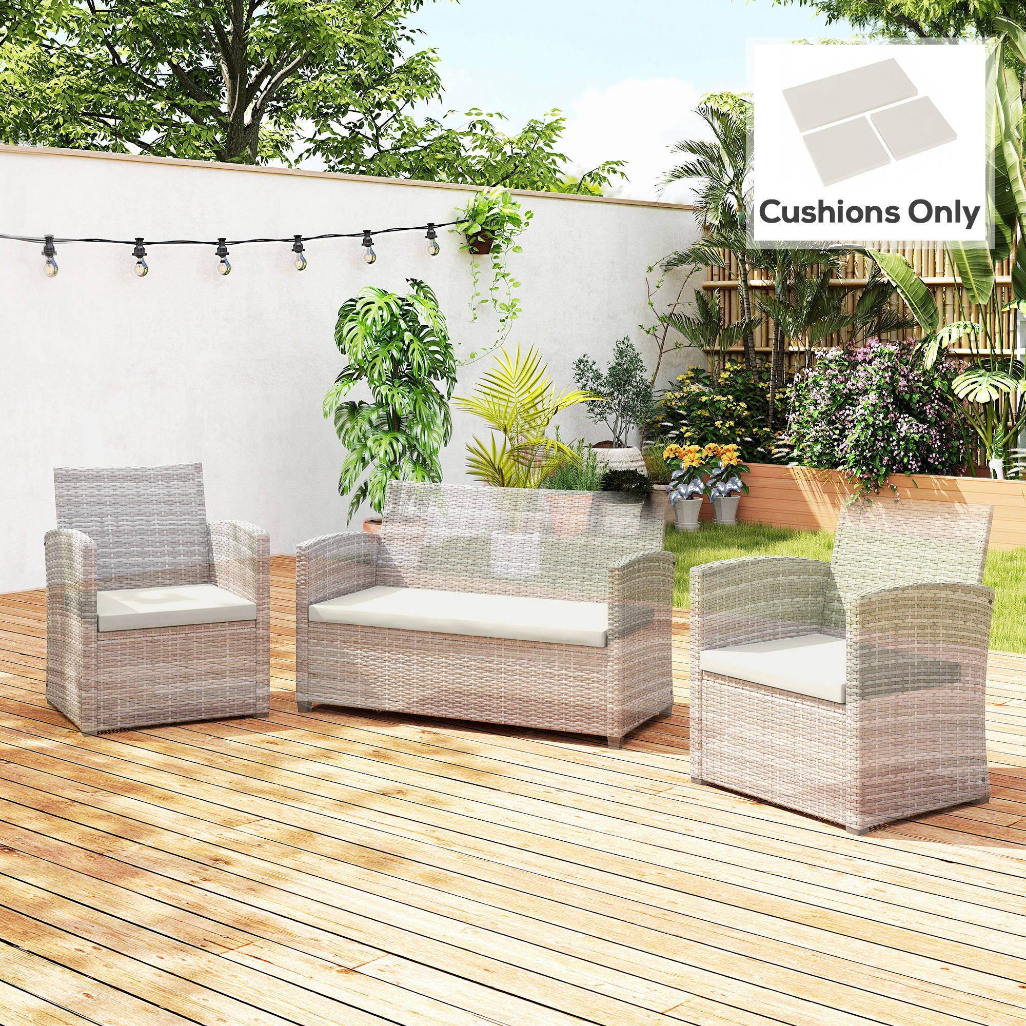 Outsunny Outdoor Seat Cushion Pads for Rattan Furniture, 3 PCs Garden Furniture Cushions, Cream White 