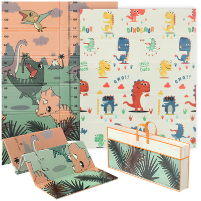 AIYAPLAY Dinosaur-Themed Baby Plat Mat Double Sided, Foldable, Water-Resistant for Outdoor/Indoor, 177 x 146 x 1.5cm 
