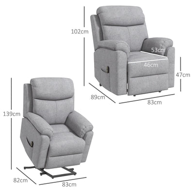 HOMCOM Power Lift Chair Electric Riser Recliner for Elderly with Massage, Linen Fabric Sofa Lounge Armchair with Remote Control and Side Pocket, Grey 