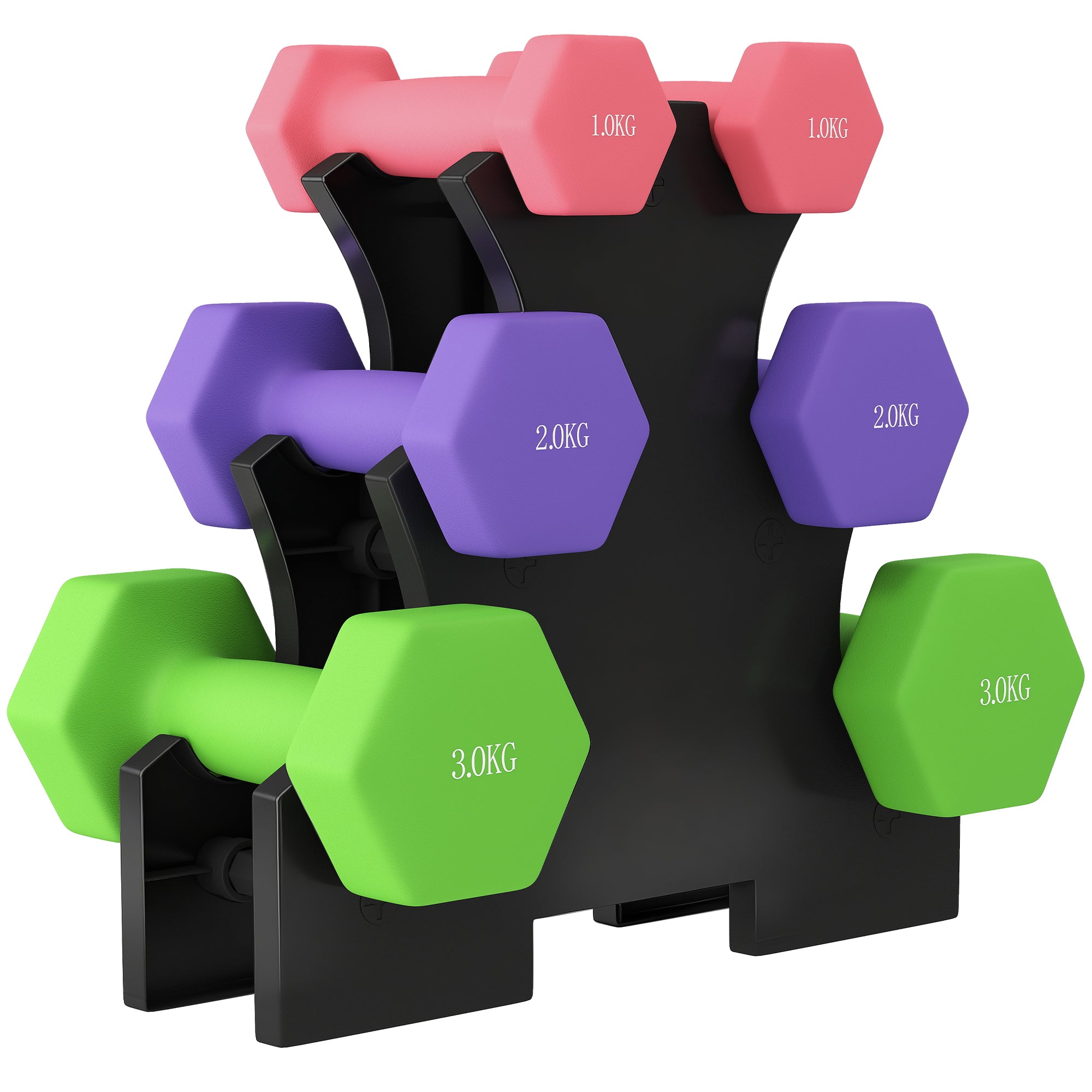SPORTNOW Hex Dumbbells Set with Dumbbell Rack, Hand Weights for Strength Training Weight Lifting,  2 x 1kg, 2 x 2kg, 2 x 3kg 