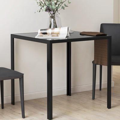 HOMCOM Modern Square Dining Table for 2-4 People, with Glass Top & Metal Legs, Black 