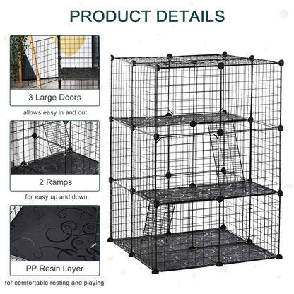 PawHut Pet Playpen DIY Small Animal Cage Enclosure Metal Wire Fence 39 Panels with 3 Doors 2 Ramps for Kitten Bunny Chinchilla Pet Mink Black 