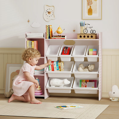 AIYAPLAY Toy Storage Unit with 8 Removable Bins, Storage Shelves, Cabinet, Pink 