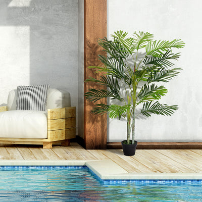 Outsunny Artificial Tree, 150cm Tropical Palm Tree, Fake Plants in Pots, Faux Green Plant for Indoor Outdoor Home Office Living Room Decoration 