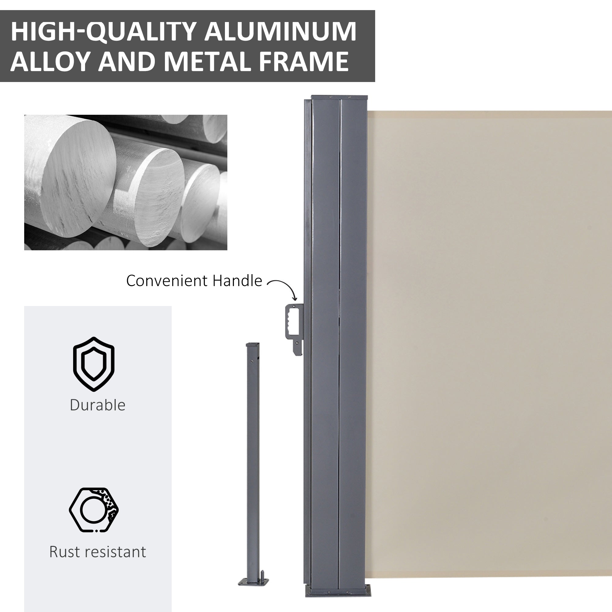 Outsunny 6 x 1.6 M Double Canopy Pull-Out Side Awning Sun Rain Outdoor Protection w/ Steel Frame Retractable Garden Privacy Home Commercial Beige 