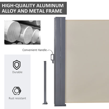 Outsunny 6 x 1.6 M Double Canopy Pull-Out Side Awning Sun Rain Outdoor Protection w/ Steel Frame Retractable Garden Privacy Home Commercial Beige 