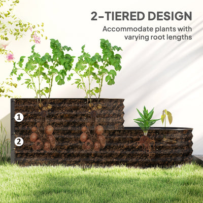 Outsunny Two-Tier Galvanised Steel Garden Planter - Dark Grey 