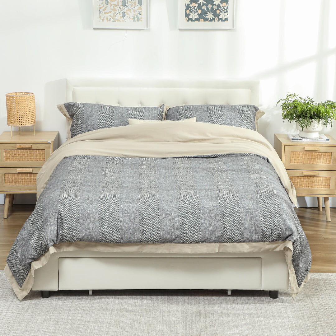 HOMCOM Double Ottoman Bed Frame, with Front Drawer - Cream 