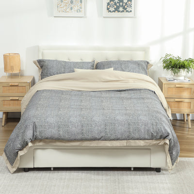 HOMCOM Double Ottoman Bed Frame, with Front Drawer - Cream 