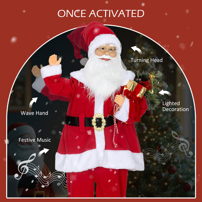 HOMCOM Life Size Santa Claus Christmas Decoration, Voice-Activated with Twinkling LED Lights, Red 