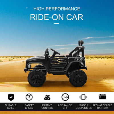 HOMCOM Kids Electric Ride On Car 12V Off Road Toy with Parental Remote Control 2 Motors Horn Lights Suspension Wheels for 3-6 Years Old Black 