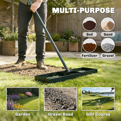 Outsunny Lawn Levelling Rake, 76 x 26 cm Lawn Leveller Lute with 169 cm Handle for Grass Soil Sand Yard Golf Course 
