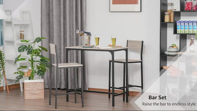 HOMCOM 3 Pcs Table Stool Set Industrial Design w/ Metal Frame Oak Tone MDF Panels Minimal Compact Beautiful