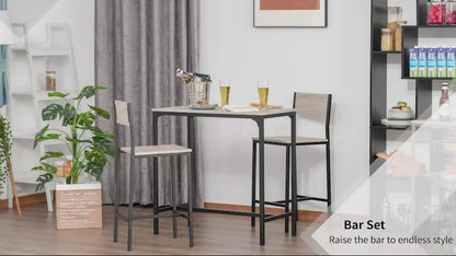 HOMCOM 3 Pcs Table Stool Set Industrial Design w/ Metal Frame Oak Tone MDF Panels Minimal Compact Beautiful