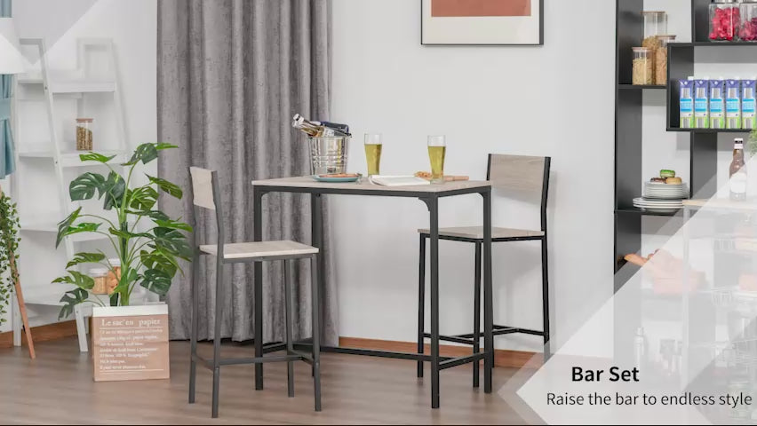 HOMCOM 3 Pcs Table Stool Set Industrial Design w/ Metal Frame Oak Tone MDF Panels Minimal Compact Beautiful
