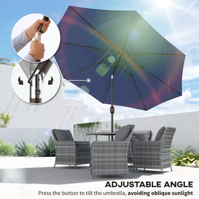 Outsunny 3 m Garden Parasol Umbrellas, Outdoor Sun Shade with 8 Ribs, Tilt and Crank Handle, Navy Blue 