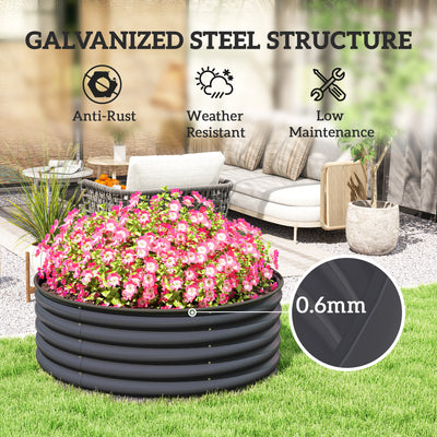 Outsunny Galvanised Raised Garden Bed with Safety Edging, Outdoor Raised Planter Box with Gloves, 120 x 120 x 43cm, Dark Grey 