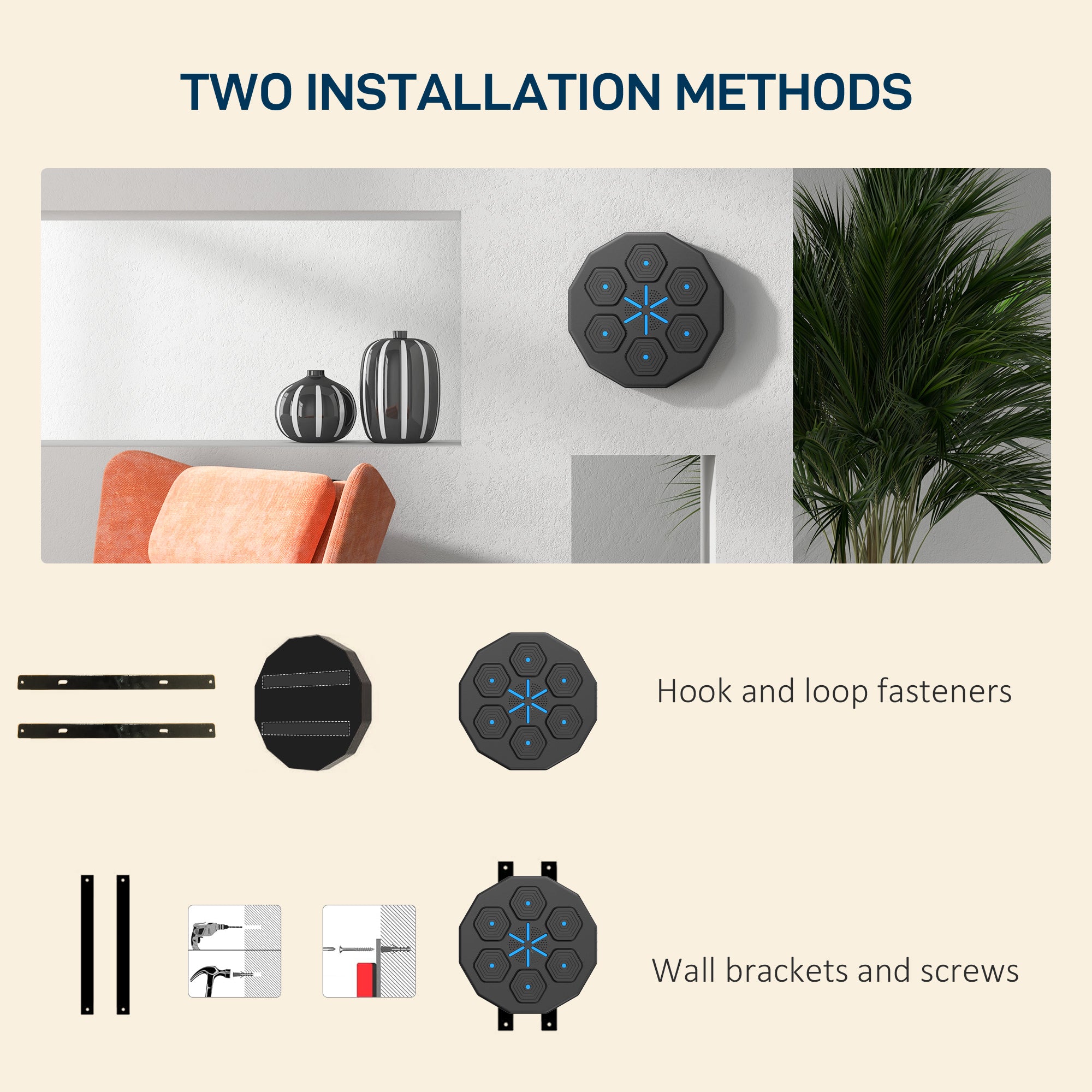 SPORTNOW Music Boxing Machine with Bluetooth Connection and LED Light Smart, Wall Mounted for Punching Beat Boxing Training 