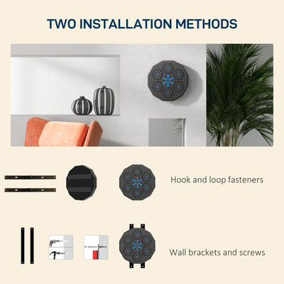 SPORTNOW Music Boxing Machine with Bluetooth Connection and LED Light Smart, Wall Mounted for Punching Beat Boxing Training 