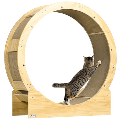 PawHut Cat Wheel with Brake, Scratching Pads - Oak Tone 