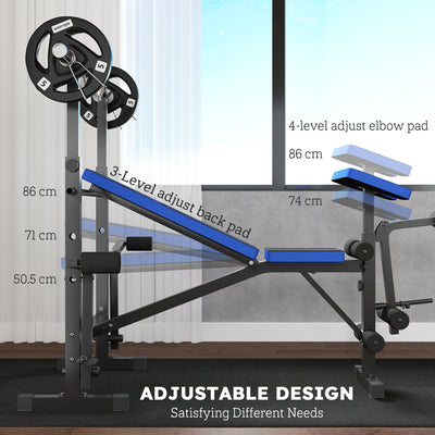 HOMCOM Adjustable Weight Bench with Leg Developer Barbell Rack for Weight Lifting and Strength Training Multifunctional Workout Station for Home Gym Fitness, Blue 