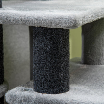 PawHut Adjustable Cat Steps, with House & Hanging Toy Ball - Grey 