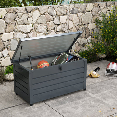 Outsunny 311L Galvanised Steel Garden Storage Box, with Lock - Dark Grey 