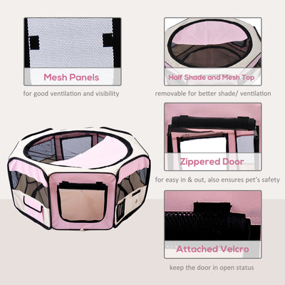 PawHut Portable Cat Dog Playpen Pet Puppy Rabbit Guinea Pig Pen Run Dia 90 x 41H cm Indoor & Outdoor Pink 