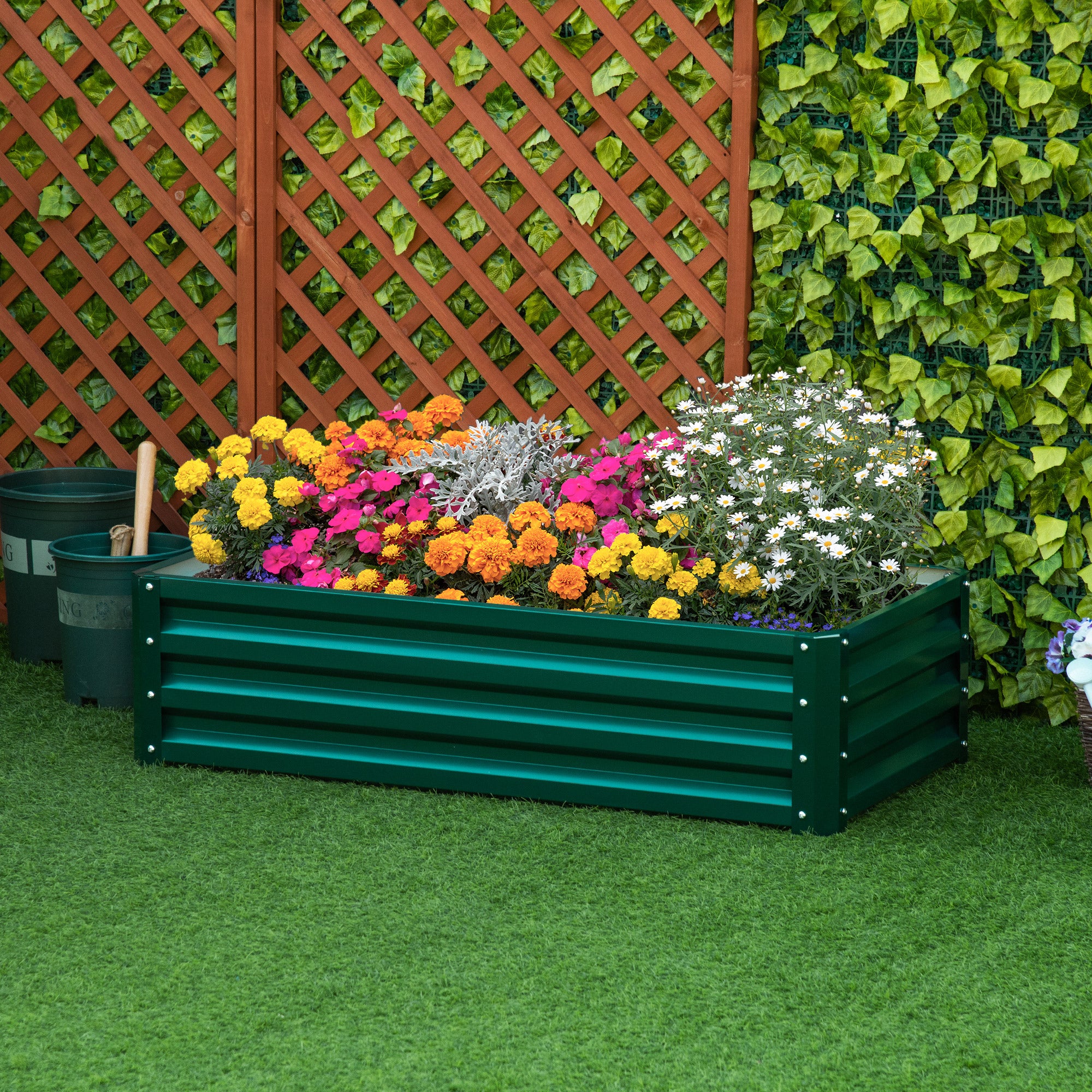 Outsunny Raised Beds for Garden, Galvanized Outdoor Planters, for Herbs and Vegetables, Use for Patio, Backyard, Balcony, Green 