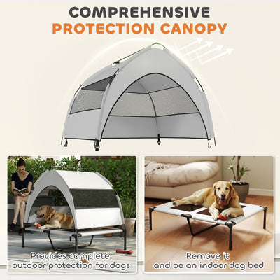 PawHut Portable Elevated Dog Bed with Removable Canopy, Cooling Raised Pet Cot for Medium Large Dogs, 92 x 75 x 89 cm 