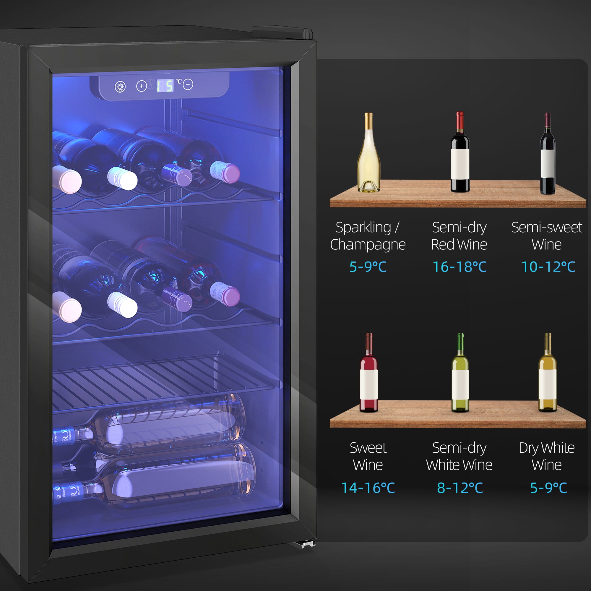 HOMCOM 24 Bottle Wine Cooler, 68 Litre Capacity, 4-16°C Freestanding Drinks Beer Wine Fridge with Glass Door, Black 