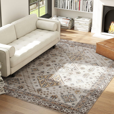 HOMCOM Vintage Area Rug, Non-Slip Washable Rug, Flannel Floor Carpet for Living Room, Bedroom, Dining Room, Home Office, 290 x 200 cm, Beige 