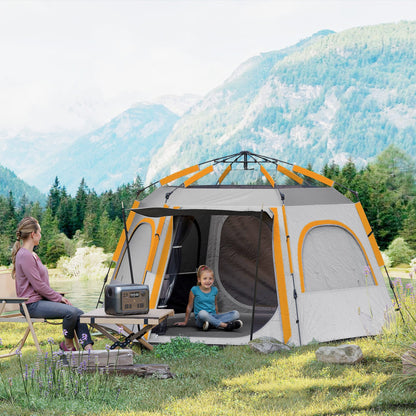 Outsunny Instant Camping Tent, 2/3/4 Person Easy Setup Family Tent with Vestibule, Rainfly, 4 Mesh Windows & 2 Doors, Hexagonal Design, Waterproof UV Protected Dome Tent, Light Grey 