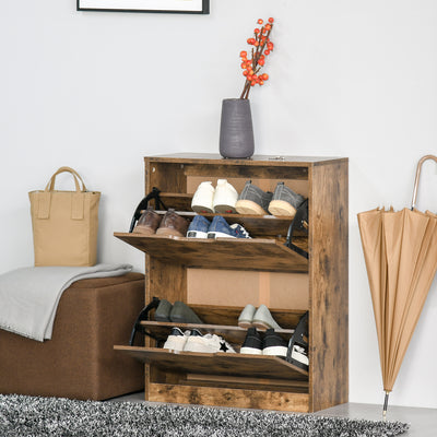 HOMCOM Industrial Shoe Cabinet with 2 Flip Drawers, Narrow Shoe Storage Cabinet for 12 Pairs, Freestanding Slim Shoe Storage Organiser for Entryway, Hallway, Rustic Brown 