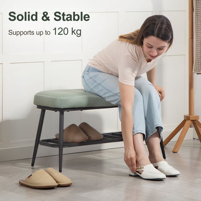 HOMCOM PU Leather Shoe Storage Bench - Green