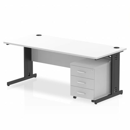 Impulse 1800mm Cable Managed Straight Desk With Mobile Pedestal