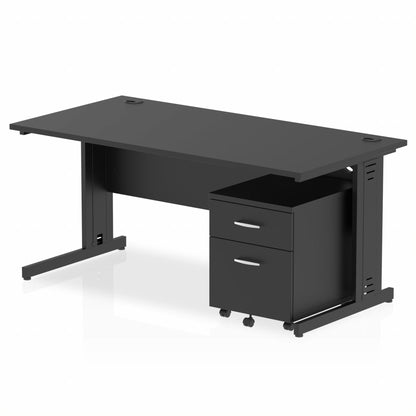 Impulse 1600mm Cable Managed Straight Desk With Mobile Pedestal