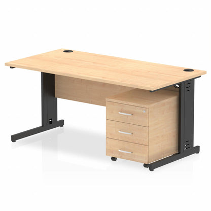 Impulse 1600mm Cable Managed Straight Desk With Mobile Pedestal