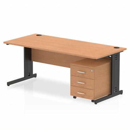 Impulse 1800mm Cable Managed Straight Desk With Mobile Pedestal