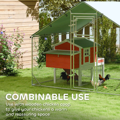 PawHut Walk in Chicken Run w/ Cover, Feeding Door, Hanging Feeder, Perch, for 6-8 Poultry 