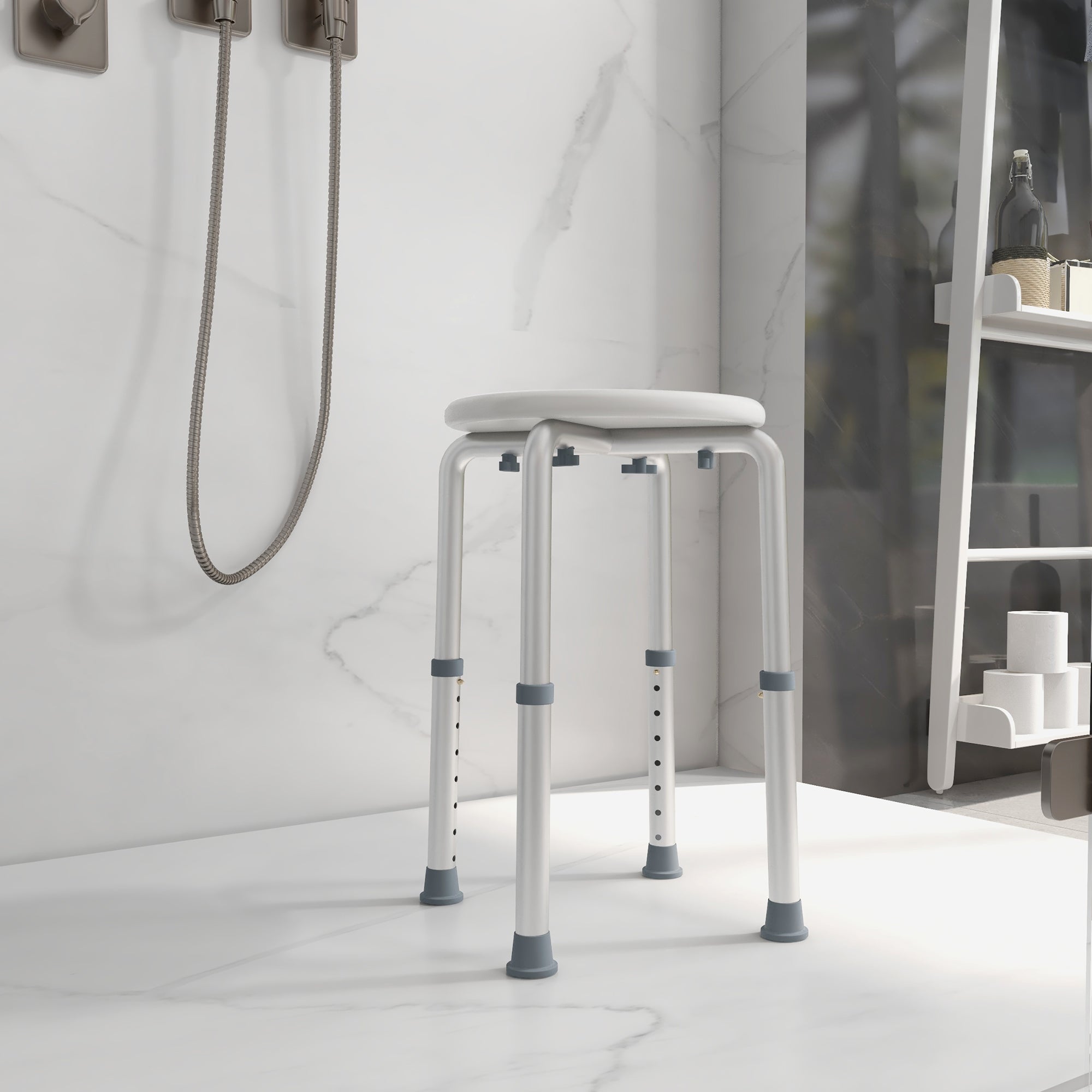 HOMCOM Shower Chair, Height Adjustable Aluminium Shower Stool with Non-Slip Feet for Disabled, Elderly, White 
