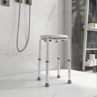 HOMCOM Shower Chair, Height Adjustable Aluminium Shower Stool with Non-Slip Feet for Disabled, Elderly, White 