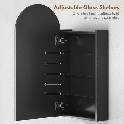 HOMCOM Arched Bathroom Mirror Cabinet with Adjustable Glass Shelves - Black 