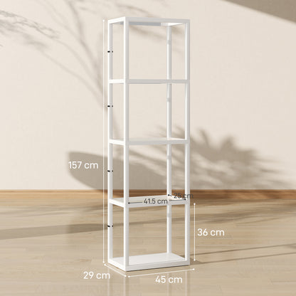HOMCOM LED Floor Lamp with Glass Shelves, 4 Layers Dimmable Tall Standing Lamp, Modern Column Shelf Floor Light for Living Room, Bedroom, Office, White