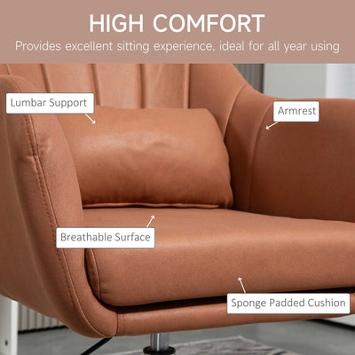 HOMCOM Swivel Microfibre Accent Chair for Living Room Contemporary Vanity Armchair with Adjustable Height Thick Cushion Lumbar Support Armrest for Bedroom Office Brown 