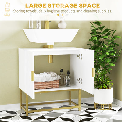 kleankin Bathroom Mirror Cabinet Under Sink Storage Cabinet Basin Cupboard with 2 Doors and Gold Steel Legs 
